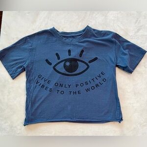 Chemistry Cropped T Shirt Women Small Blue Positive Vibes Eye Casual Karma